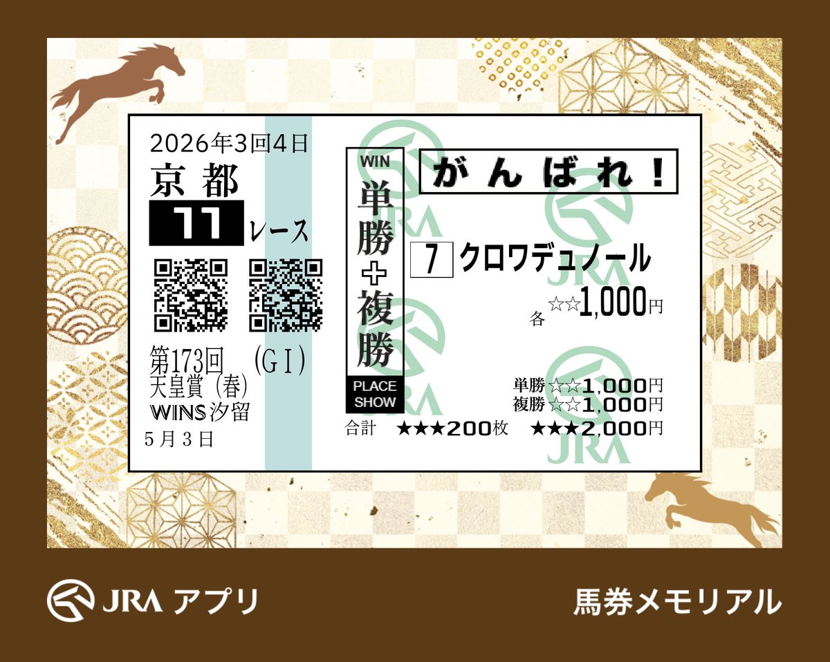 ムコ商品　クロワデュノール　メイクデビュー（新馬戦）　現地的中応援馬券 クロワデュノール メイクデビュー東京 新馬戦 現地的中単勝馬券 クロワデュ