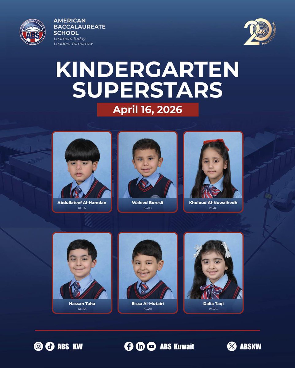 ABSKW's tweet image. Congratulations to our Kindergarten Superstars for April 2026! Your hard work, enthusiasm, and dedication shine brightly. We are proud to celebrate your achievements and look forward to more success ahead.
#ABS #Kuwait #studentsuccess