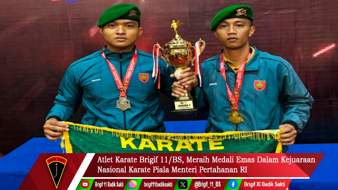 Brigif_11_BS's tweet image. Atlet Karate Brigif 11/BS, Meraih Medali Emas Dalam Kejuaraan Nasional Karate Piala Menteri Pertahanan RI

#tniad
#tetapsemangat
#bekerjaikhlas
#ewako
#TNIBersamaRakyat