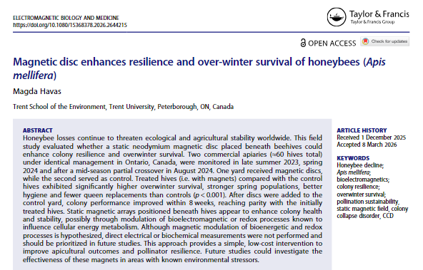 dave_ehs's tweet image. Open access.

'The evidence supports that low‑intensity static magnetic fields can reinforce bee resilience, possibly by modulating mitochondrial and redox processes, although this requires further testing.'

#Bees #CCD

pubmed.ncbi.nlm.nih.gov/41988747/