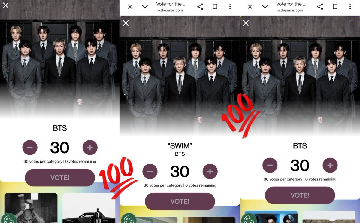 📢 #AMAs VOTING RESET

New Voting Day, cast your votes for #BTS. 

⌛5 Days 11 hours left
✅️ Use at least 10 accounts to vote, no less than that. 
✅ Vote on Website &amp; Instagram 
🗳: b-cd.app/amas