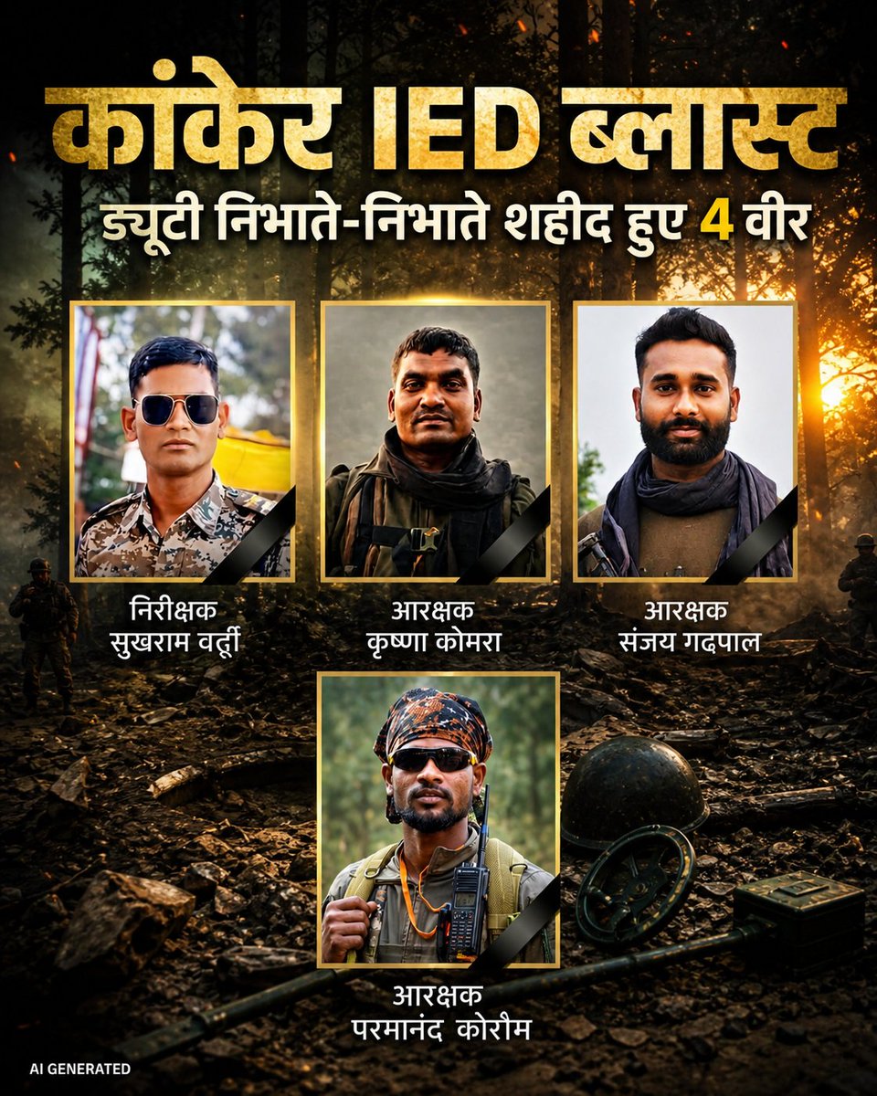 SHAHEED15081947's tweet image. One second… and everything was gone. 💔

#Kanker – Narayanpur border. #IED defusal turned into a blast.
3 Martyred on the spot… 1 later.

Not a headline… 4 families shattered.

You’re safe… because someone didn’t make it back.

#IEDBlast