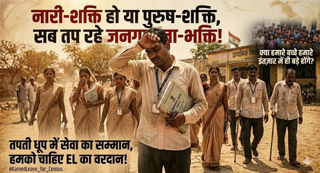 When summer break is spent on task,
Earned Leave is the respect we ask
<a href="/CMOfficeUP/">CM Office, GoUP</a> <a href="/myogioffice/">Yogi Adityanath Office</a> <a href="/brajeshpathakup/">Brajesh Pathak</a> <a href="/brajeshlive/">Brajesh Misra</a> <a href="/PMOIndia/">PMO India</a> <a href="/rashtrapatibhvn/">President of India</a> <a href="/CensusIndia2027/">Census India 2027</a> <a href="/aajtak/">AajTak</a> <a href="/Aamitabh2/">Amitabh Agnihotri</a> #UP_Teachers_Want_EL
#No_EL_No_Census