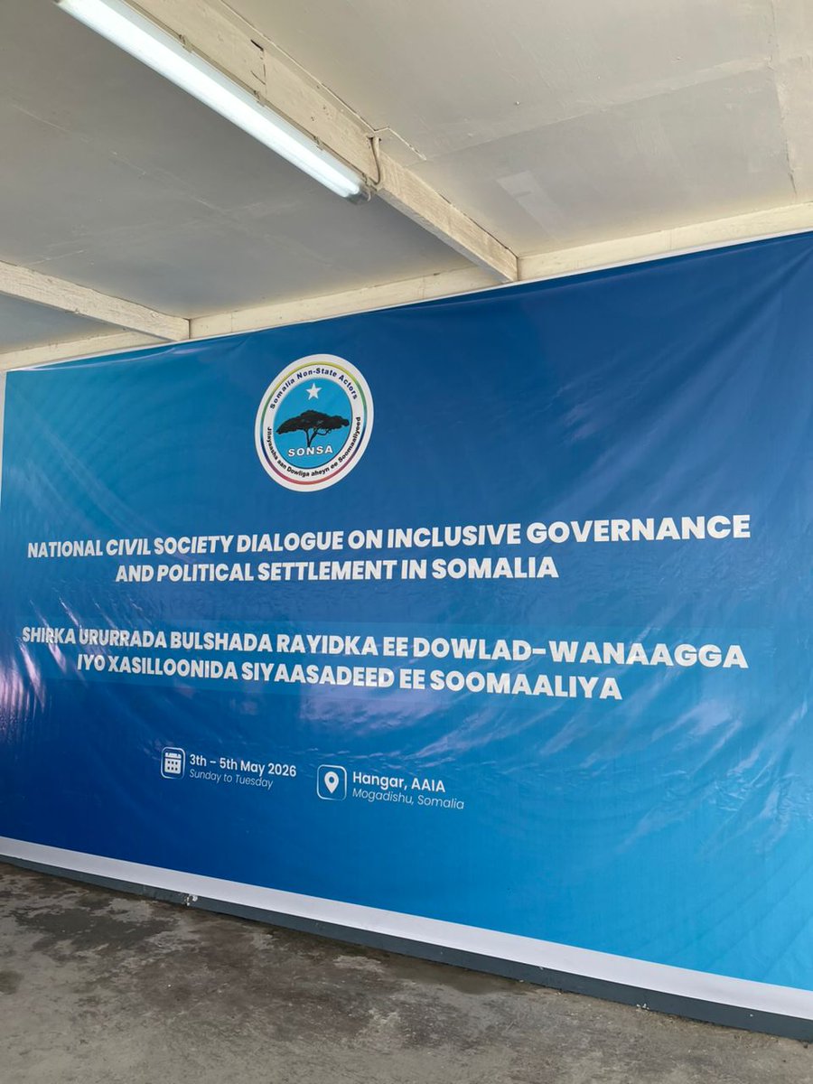 AyubNor11's tweet photo. Soonly will kick off.
The National Civil Society Dialogue on Inclusive Governance and Political Settlement in Somalia, organized by SONSA.
#SomaliCivilSociety #CSOs #SONSA #NationalCivilSocietyDialogue #TransitionPeriod #Somalia2026 https://t.co/f3p9VXgNkj