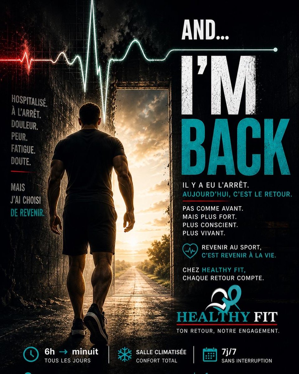 HealthyfitClub1's tweet image. AND… I’M BACK 💪
Parfois la vie impose une pause… et pour certains, un passage plus difficile. Puis un jour, sans être parfait, tu décides de revenir. Revenir au sport, c’est revenir à toi-même. Chez Healthy Fit, chaque retour compte.

#HealthyFit #Comeback #BackToLife