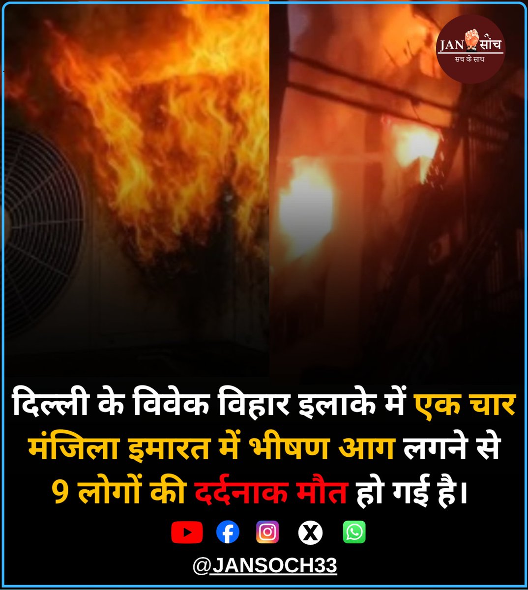 दिल्ली के विवेक विहार इलाके में एक चार मंजिला इमारत में भीषण आग लगने से 9 लोगों की दर्दनाक मौत हो गई है। यह हादसा AC में ब्लास्ट (धमाके) के कारण हुआ। दमकल विभाग ने मौके पर पहुँचकर 10 से 15 लोगों को रेस्क्यू किया है।
#delhi #fire #letisnews
