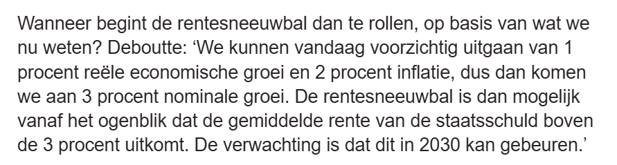 epironet's tweet photo. Deboutte, Van Parys en Peersman zien het kantelpunt naderen: vanaf 2030 begint de rentesneeuwbal te rollen, we moeten dan extra lenen om alleen al de rente op de bestaande schuld te kunnen betalen. Onze schuld zal dan automatisch aangroeien. Citaat: (5/7) https://t.co/phLeOGjSSN