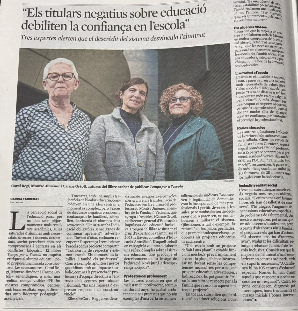mguino4's tweet photo. “Els titulars negatius sobre educació debiliten la confiança en l’escola”. Avui a #LaVanguardia https://t.co/VjmVcmemh5