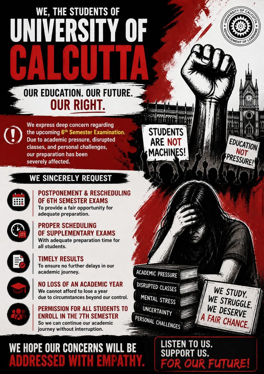 Debopriya2322's tweet photo. #CUExamPostpone #CalcuttaUniversity #StudentsVoice #FairPecision @EduMinofIndia @ugc_india @timesofindia @the_hindu#CUExamPostpone #CalcuttaUniversity #StudentsVoice #FairPecision @EduMinofIndia @ugc_india @timesofindia @the_hindu https://t.co/cWcqc9Dcp4