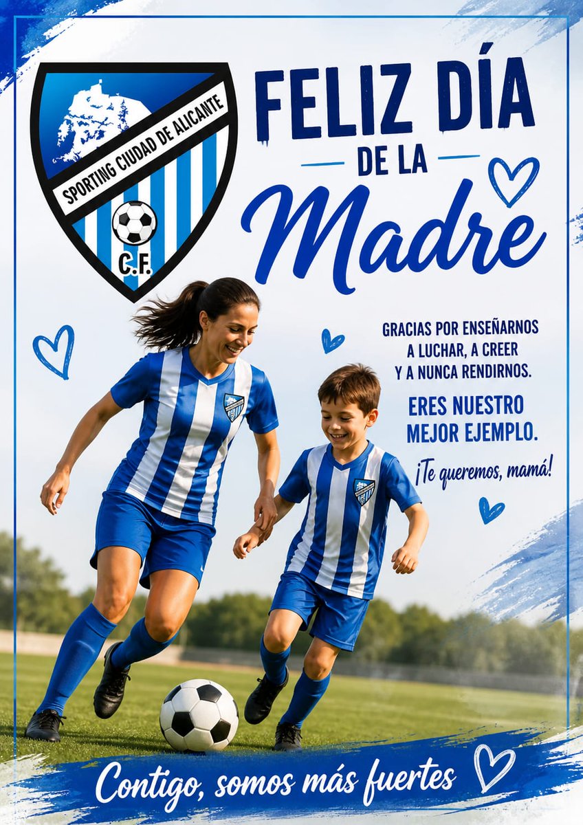 SPORTINGCDA's tweet photo. 🔵⚪ Desde el C.F Sporting Ciudad de Alicante, queremos felicitar a todas las mamis del mundo, en especial a las futboleras que formáis parte de nuestro club y que con tanto cariño y dedicación apoyáis a vuestr@s hij@s en la educación deportiva.

✓ Mil gracias !!! https://t.co/KiPnULVrcN