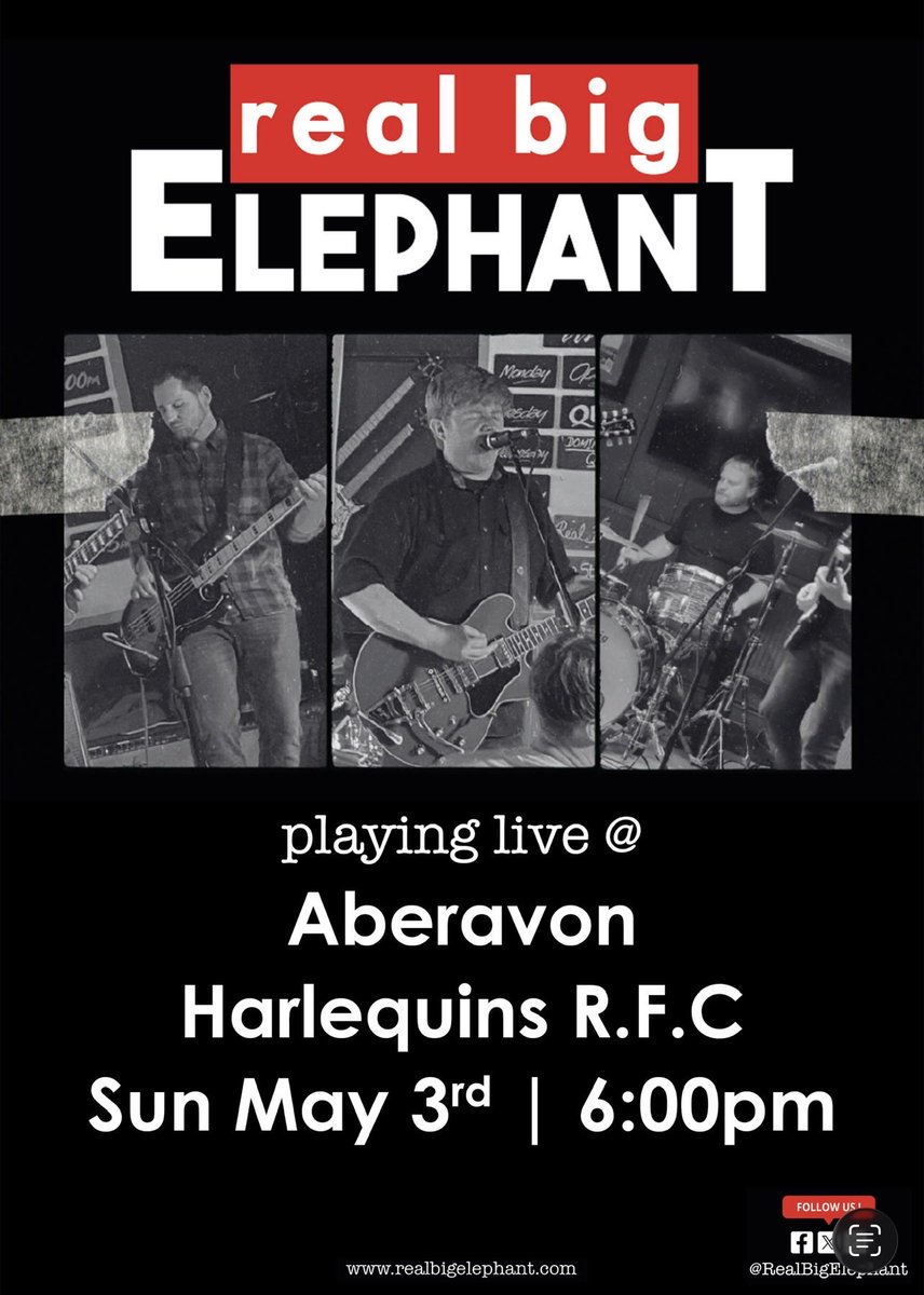 RealBigElephant's tweet image. Today we’ll be at Aberavon Harlequins RFC at 6:00pm.

#LiveMusic #blues #southwalesgigguide #rock #bluesrock #live #livemusic #classic #classicrock #music