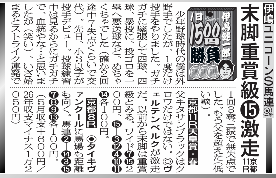 伊嶋記者の西日本紙面掲載コラムです✨

東日本の方も、競馬情報会員サービス「日刊スポーツ競馬　極ウマ」で伊嶋コラムをチェックできます❗
#天皇賞・春  #ヴェルテンベルク
goku-uma.nikkansports.com/free/writer/?w…