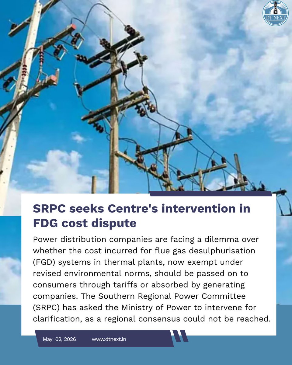 dt_next's tweet image. #Power distribution companies are facing a dilemma over whether the cost incurred for flue gas desulphurisation (#FGD) systems in thermal plants, now exempt under revised environmental norms, should be passed on to consumers through tariffs or absorbed by generating companies.