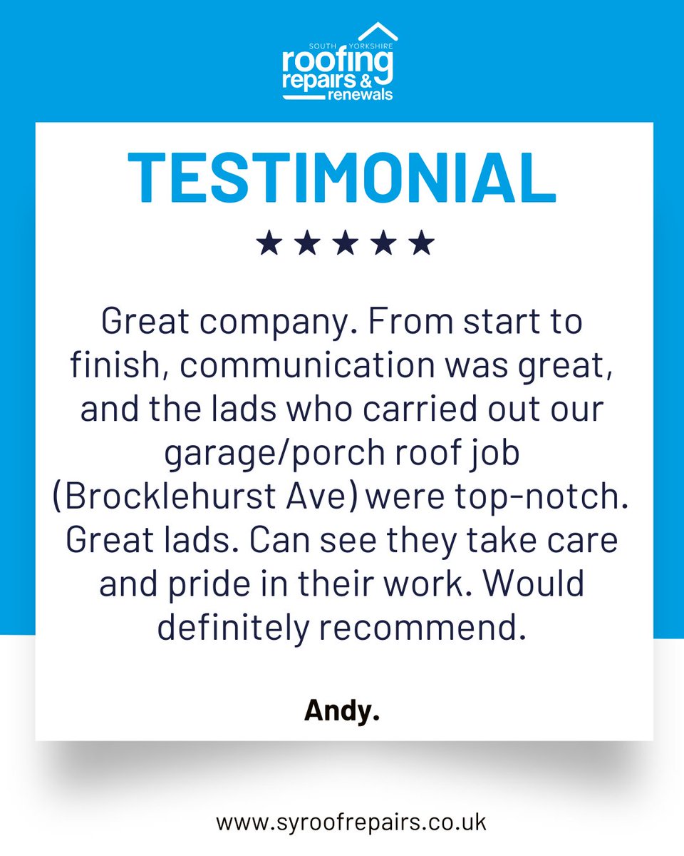 syroofrepairs's tweet image. Thank you, Andy, for the great feedback. 😊 

We’re really pleased to hear you had a positive experience from start to finish.

➡️ If you need reliable roofing work or advice, get in touch today at syroofrepairs.co.uk

#roofingservices #customerfeedback #trustedtrades