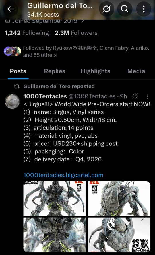 1000Tentacles's tweet photo. Thank you Mr Guillermo director for noticing us!  We LOVE your latest Frankenstein film, the look and design always so inspiring! and many thanks  for supporting <Birgus!!> https://t.co/PeSrZ3Y5jv