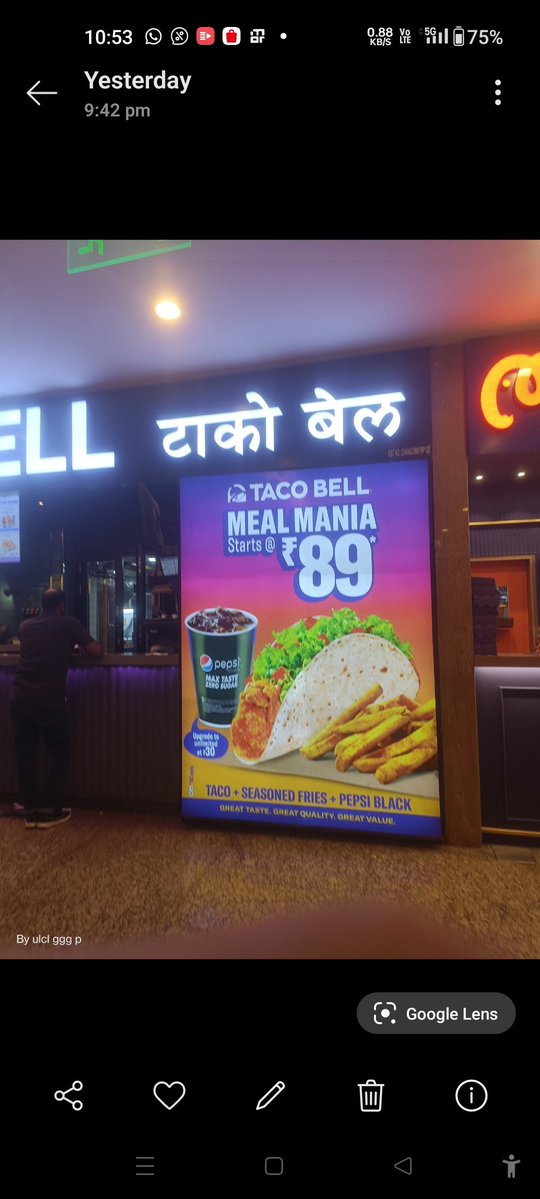 Vinvin34085339's tweet image. #Tacobell Food court Infinity Mall, Oshiwara Metro, Andheri-W Mumbai.  I have  been charged 109/- for  the meal shown at the eatery at 89/-.  With  136 outlets, #TacobellCheating  thousands everyday Will #CCPA com-ccpa@gov.in
note &amp;amp; take action for charging more than quoted