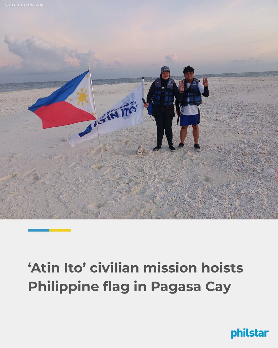 PhilstarNews's tweet image. TAGUMPAY!

The civil society group “Atin Ito” reached Pag-asa Cay 2 on Sunday, May 3, during its fourth civilian expedition, placing a Philippine flag on the feature while Chinese vessels closely monitored the area.

The flag was planted on Sunday morning, according to the
