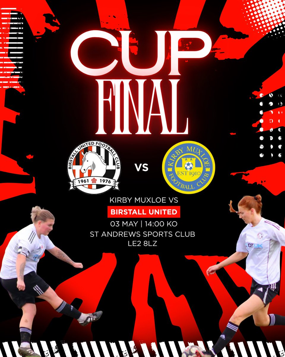𝕄𝕒𝕥𝕔𝕙𝕕𝕒𝕪

Our ladies side take on league leaders Kirby Muxloe in the league cup final.

They will have their eyes set on winning the first trophy in our women’s history! 

Why not spend your Sunday cheering on your our women’s side. We cannot do this without your support!