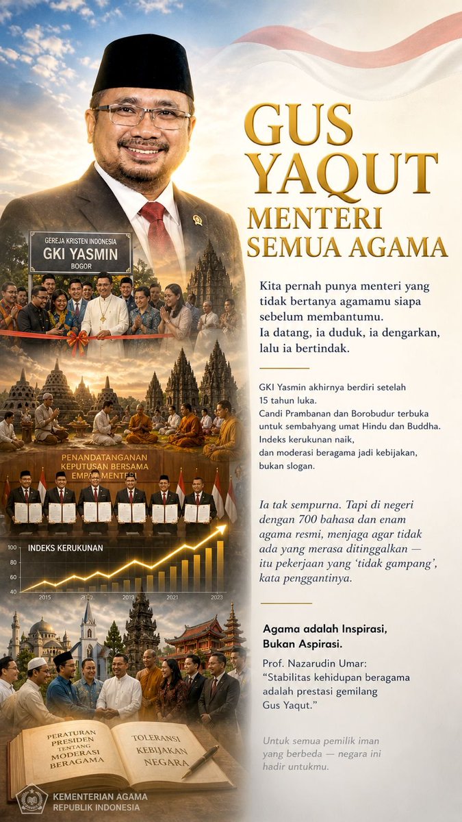 Gus Yaqut, Menteri semua Agama 

"Agama adalah Inspirasi, Bukan Aspirasi" H. Yaqut Cholil Qoumas #GusYaqutadalahKita