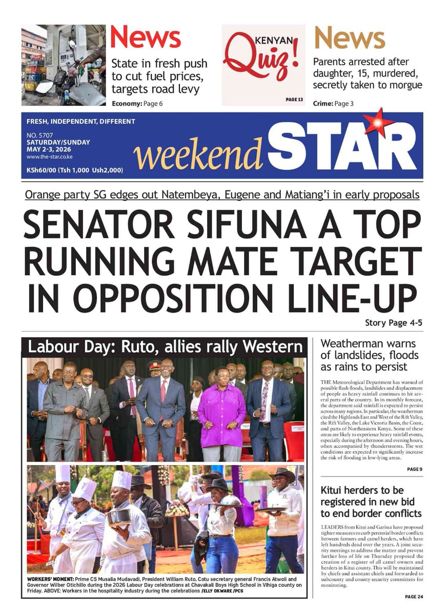 nyanducha's tweet image. Today's newspaper headlines.

Sunday, 3rd May 2026.

Contact #Victorock #Kenya on 0706357055 or info@victorockkenya.com for #Ubibot soil, temperature &amp;amp; humidity IoT #sensors, #Sophos firewalls, #Cisco #Meraki firewalls &amp;amp; switches.

#ePaper #Gazeti #Sunday #Fuel #Facts #Haki #Mama