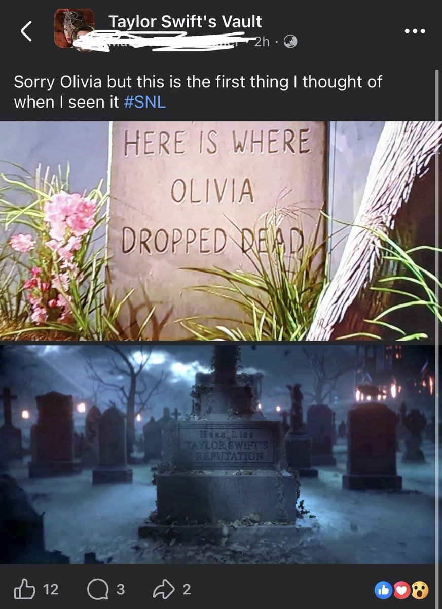 liamgdc's tweet photo. Can Olivia really not use a gravestone without being compared to Taylor? She doesn’t own the idea of using them 😭 https://t.co/1PtouHGe7q