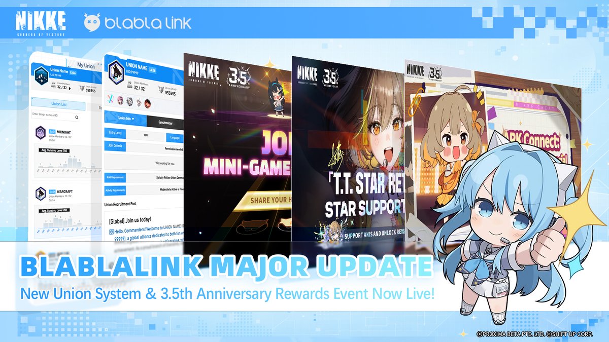 【New Union Features Now Live on Blablalink】

Commander, heads up! A major Blablalink update is here 🔥
New Union system + Anniversary celebration—everything you need for the 3.5th Anniversary!

🎯 New Union Features

【Union Card Upgrade】
Customize raid/activity requirements
