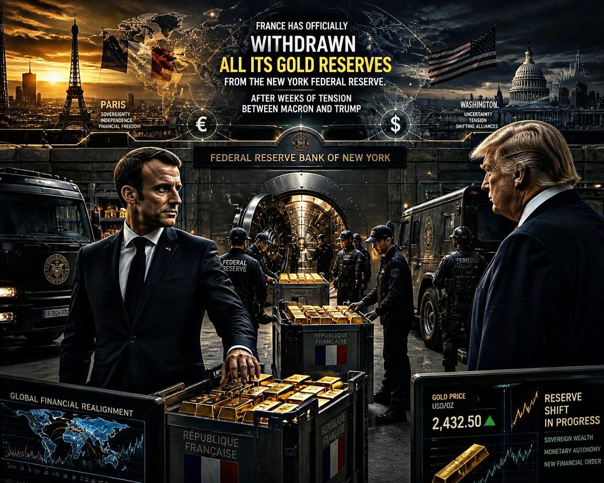 🚨 JUST IN: France De-dollarization

France has officially withdrawn ALL its gold reserves from the New York Federal Reserve.

After weeks of tension between Macron and Trump 

Paris just sent the loudest possible message without saying a word. 🇫🇷

Why This Is Huge

Storing gold