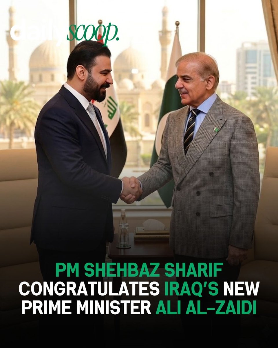 DailyScoopPK's tweet image. PM Shehbaz congratulates Iraq’s new PM Ali al-Zaidi, vows stronger ties.

#DailyScoop #Pakistan #BreakingNews