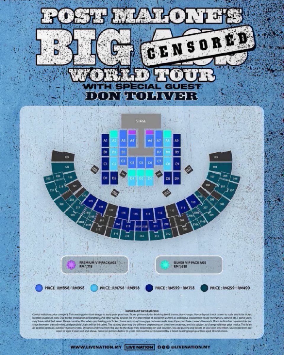 HoimaStadium's tweet image. WTS - POST MALONE BIG A$$ WORLD TOUR IN KUALA LUMPUR 2026 🇲🇾

📆September 27

🎟️ PREMIUM VIP/SILVER VIP
🎟️ ZONE A, B, C &amp;amp; D
Front rows

✔️ Tickets under your details

Which zone are you aiming for? 👀
DM 💌

#POSTMALONE #POSTMALONEINKL #POSTMALONEINMY