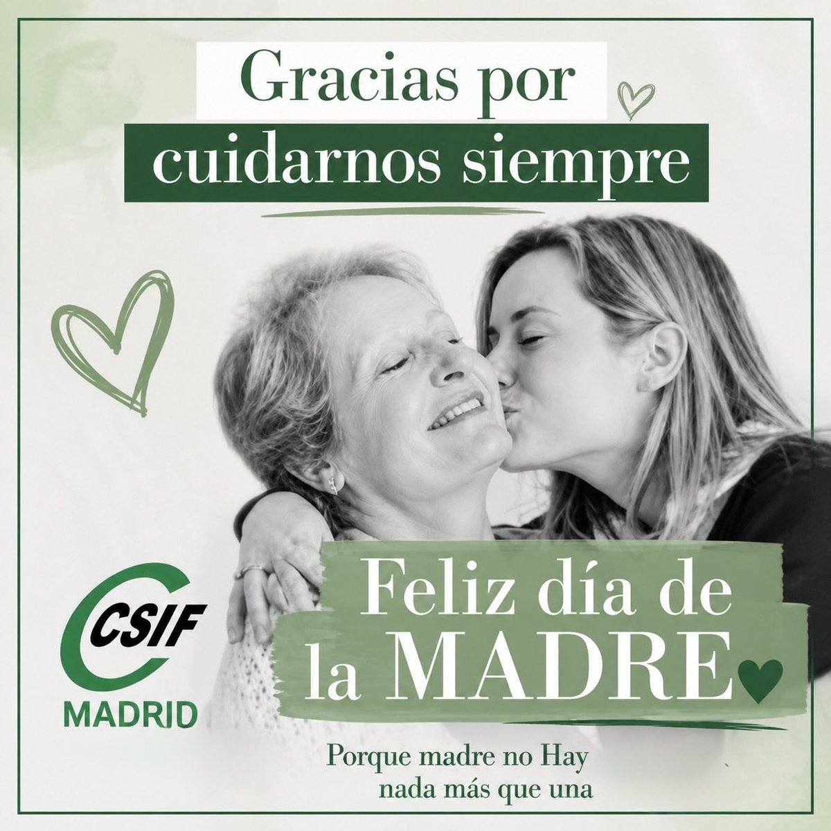 CSIF_UAMadrid's tweet image. 🟢 Feliz Día de la Madre

Gracias por cuidarnos siempre. Porque madre no hay nada más que una 💚

Desde CSIF Madrid, reconocemos vuestro esfuerzo, dedicación y compromiso cada día.

#DíaDeLaMadre #CSIFMadrid #Compromiso #ServiciosPúblicos