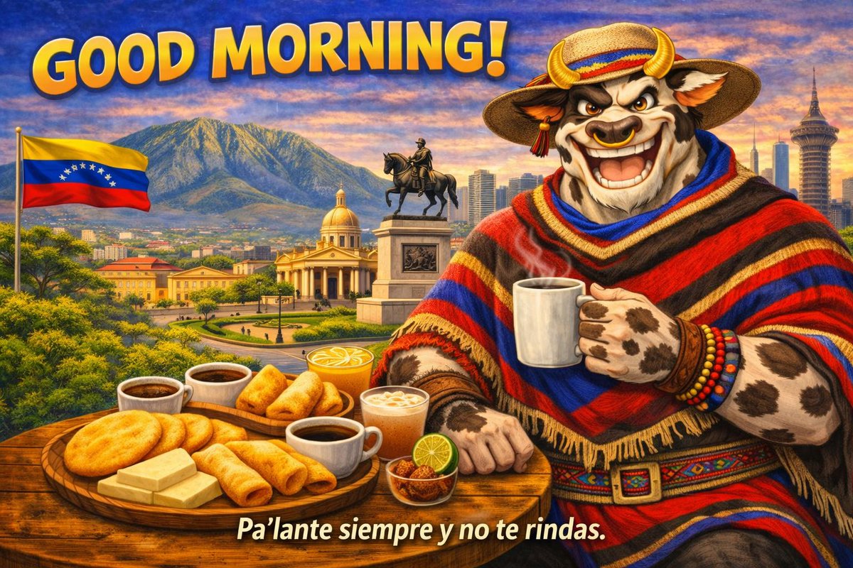 moooscle's tweet photo. Good Morning from Venezuela!   Colors of courage, flavors of strength — #Moooscle keeps moving forward. No matter the road, the spirit never breaks. Pa’lante siempre y no te rindas.
.
#GoodMorning #Venezuela #CryptoCommunity #Polygon #Motivation #Arepas #PaLante #NeverGiveUp https://t.co/4t2TgS7Nlo