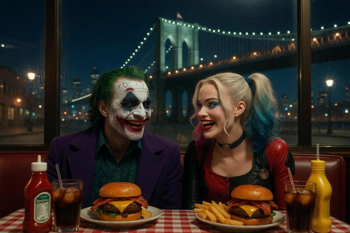 Gotham_Hipster's tweet image. 4:00 AM Meal in Gotham...

#Joker #TheJoker #HarleyQuinn #HarleenQuinzel #HarleenFrancesQuinzel #Gotham #meal #FanArt #FanFiction #AIArt #diner #AIPicture
