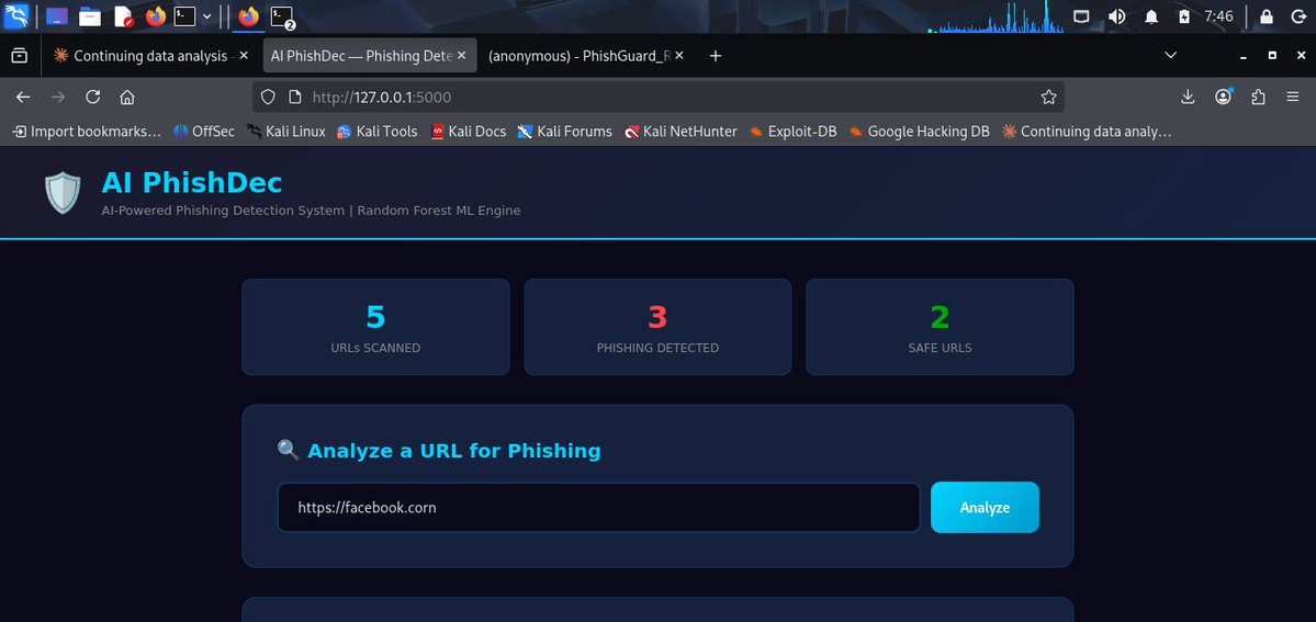 consolelog_'s tweet image. Time to start pushing out,
Built an AI-powered phishing detection system that catches attacks blacklists can't see.
391K real-world domains trained. 20 security features extracted. 95%+ accuracy.
It's trained to be able to handle Zero-day phishing attacks. 
#Cybersecurity #ML