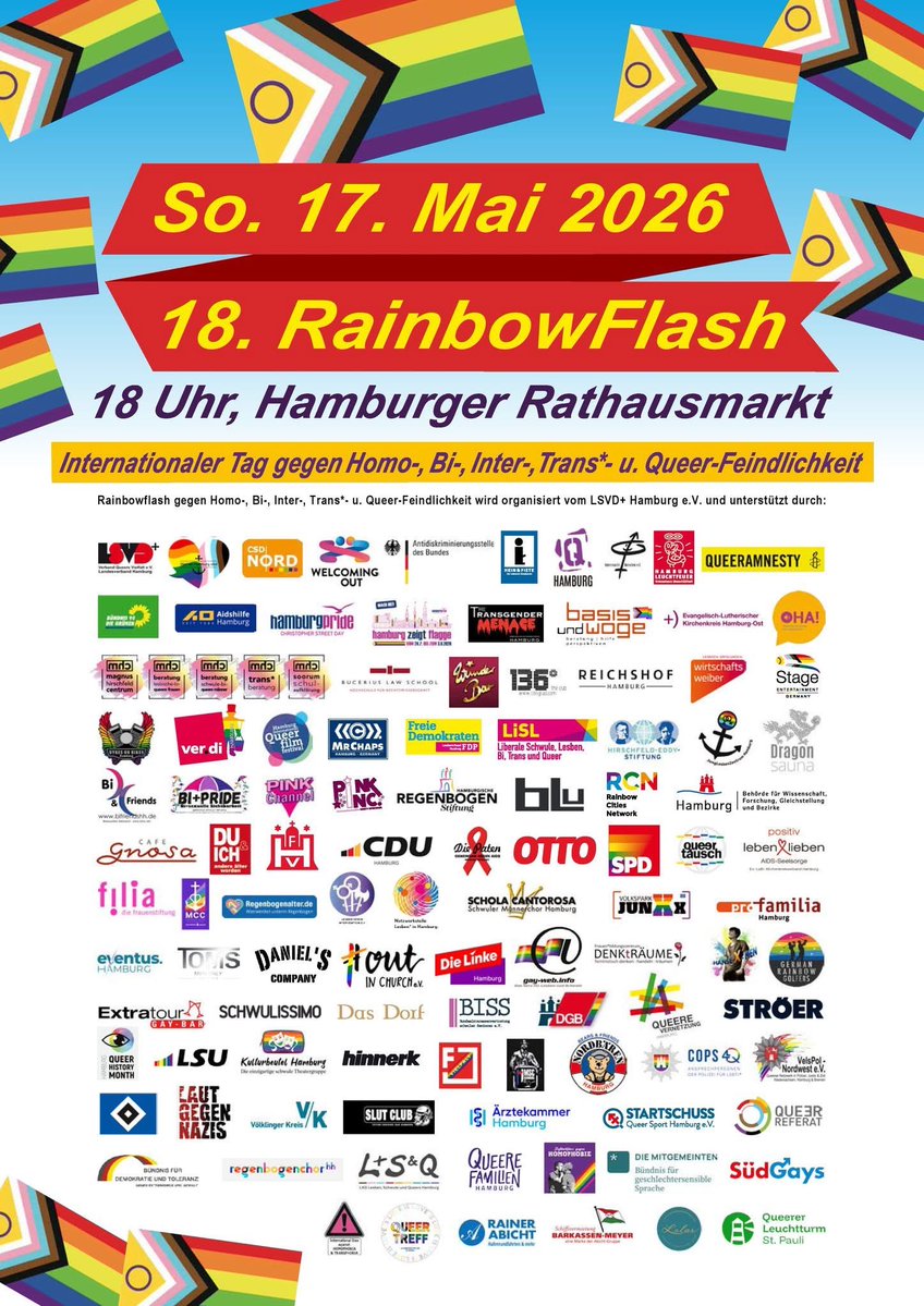aidshilfeHH's tweet image. Es ist 5 vor 12, um die Vielfältigkeiten der Communities in der Welt vor den Angriffen der politischen Rechte zu schützen. 

Am 17.Mai aufstehen gegen Menschenfeindlichkeit 

#aidshilfehamburg #rainbow #lgbt #gay #pride #rainbow #rainbowflash #queer #transrights #hamburg #lsvd