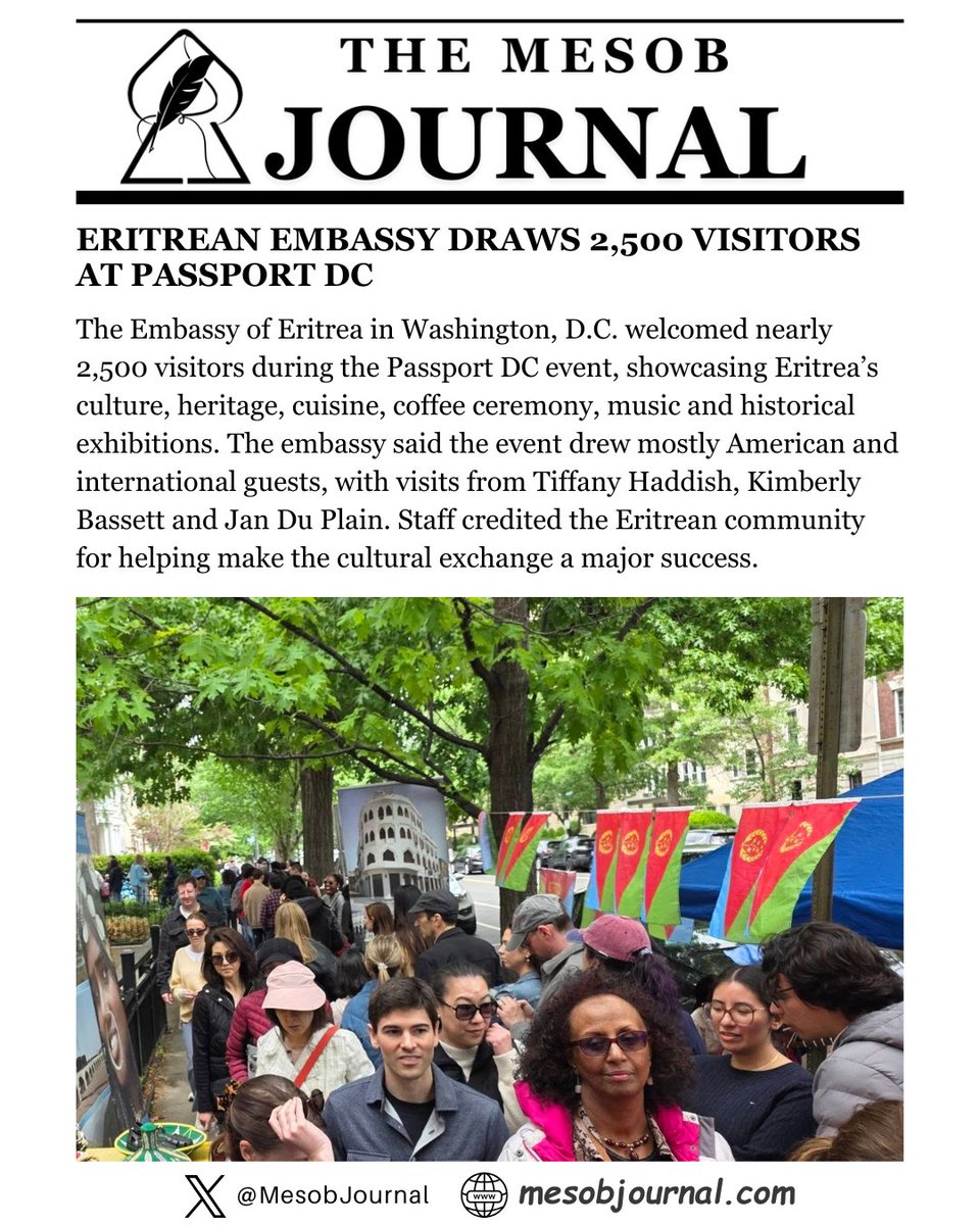 MesobJournal's tweet image. #Eritrea’s Embassy in Washington, D.C. welcomed nearly 2,500 visitors at Passport DC, offering guests a rich introduction to Eritrean culture, heritage, cuisine and history.
The event drew mostly American and international visitors, with Tiffany Haddish among the guests.