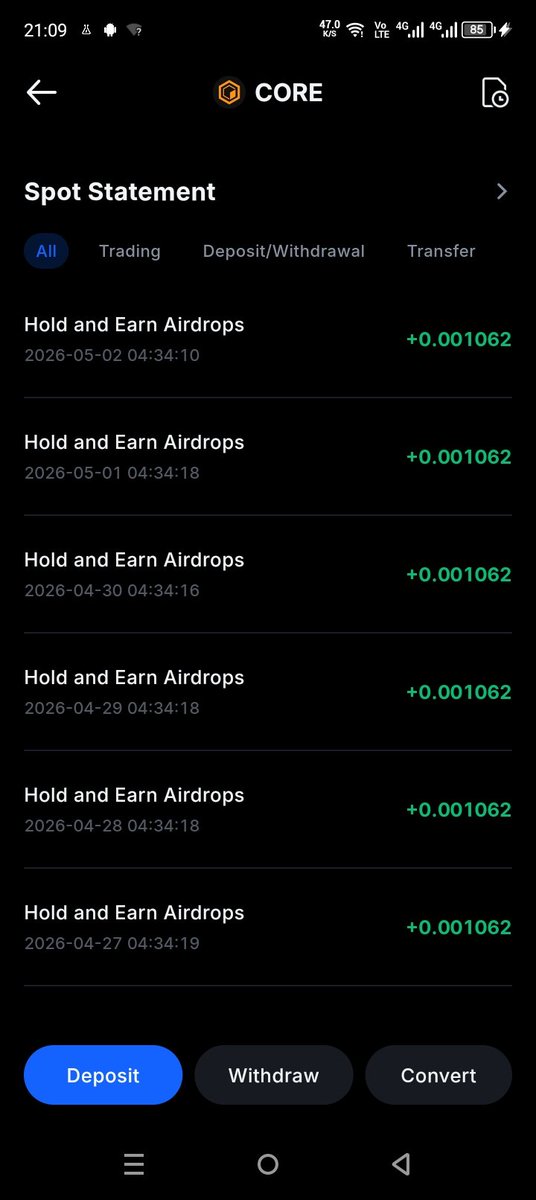 OnwukweToochukw's tweet image. You can earn good rewards by just holding your gems on exchanges. It's called holders bonus.

This feature is available on #KuCoin , #MEXC ,  #Binance  and other CEXes.

Just buy, hold on your spot account and earn. Easy right? 

This is my  holders daily bonuses on my $CORE bag