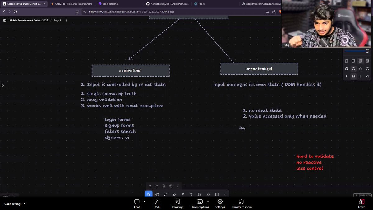 RahulDe13551305's tweet image. Day 2 - React Native #cohort with @ChaiCodeHQ :

Today's Learning:
📍 Virtual DOM &amp;amp; it's working
📍 Hooks in React (useState &amp;amp; useEffect) with mini-project
📍 Event Handling &amp;amp; Form Handling
📍 Controlled Input &amp;amp; uncontrolled Inputs

@surajtwt_ @BlazeisCoding 
#chaicode #mobile
