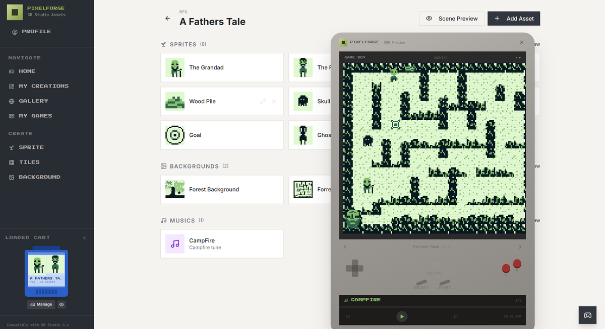 zimmo121's tweet image. Building a tool to help me design and visualise all my gameboy art for my new game, sweet features like preview on a #gameboy preview and 'cartridges' to collect the game art in one place ;)

#gamedev #indiedev #gbstudio #pixelart
