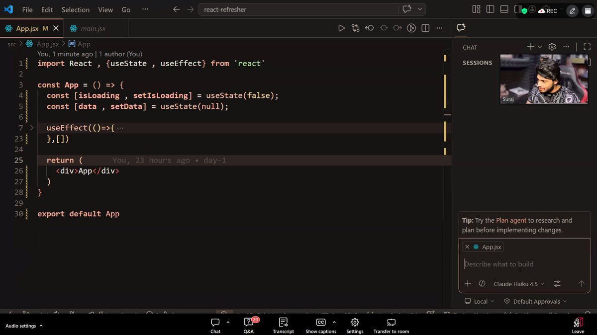 tiwari_pee28336's tweet image. Day 2 — Mobile Development Cohort 🚀

React Hooks finally clicked today! Huge thanks to @surajtwt_ sir for the clear explanation 🙌

@Hiteshdotcom sir, @piyushgarg_dev @yntpdotme @nirudhuuu @surajtwt_ @devwithjay @ChaiCodeHQ
#ReactJS #Hooks #Learning