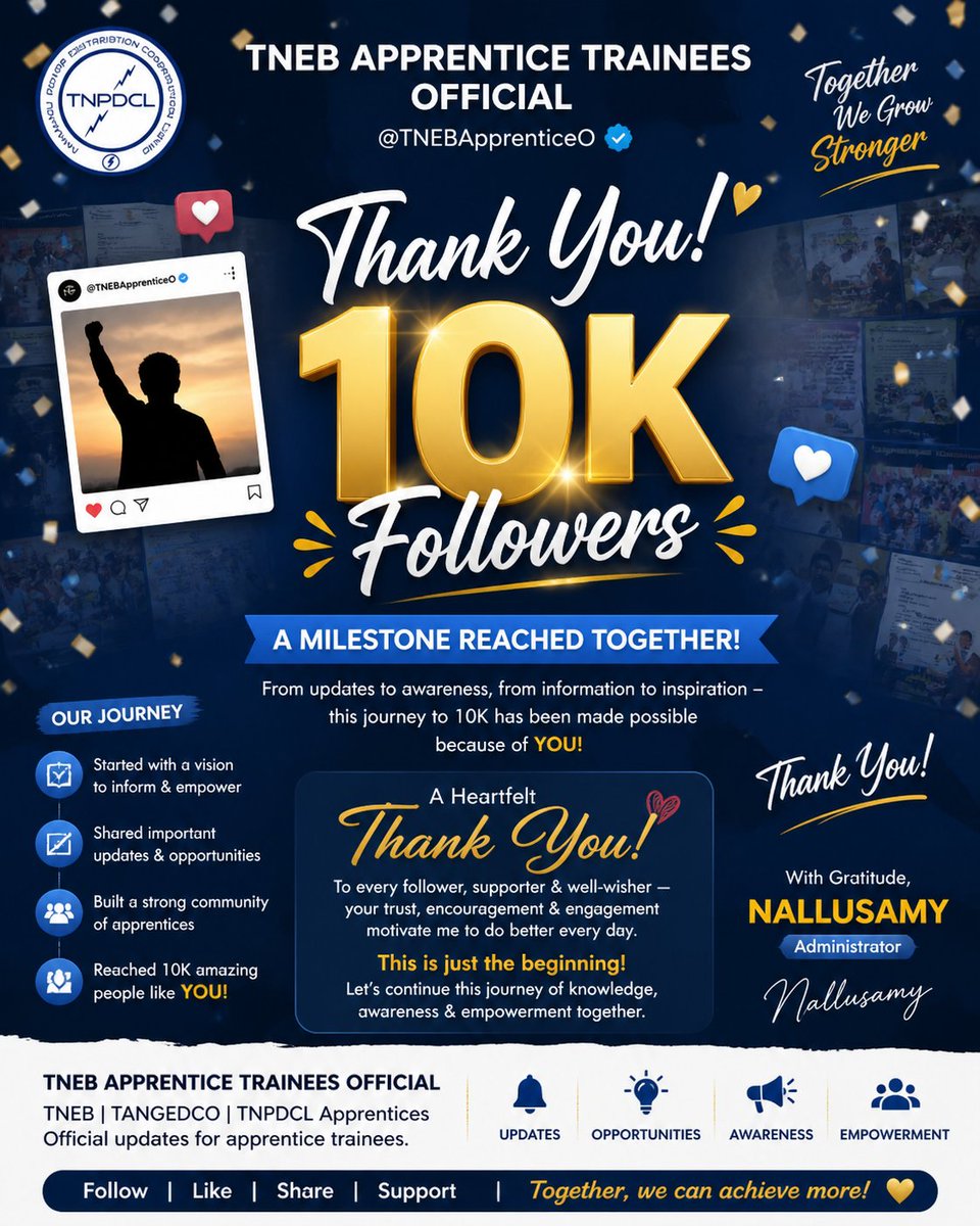 TNEBApprenticeO's tweet photo. Thank you for 10K followers..❤️📈

#Instagram #followers #TNEBApprentice #TANGEDCO #TNPDCL https://t.co/LXVHJ59xTw