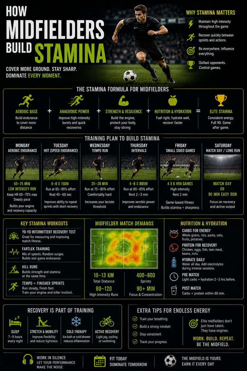 HabeebYak5091's tweet image. Midfielders don’t stop, they manage their engine. ⚽️🔥

Building stamina isn’t just about running more, it’s about training smart.✅💯
#goviral #explore #training #highlights #fypage #football #viralreels #explorepage #gameday