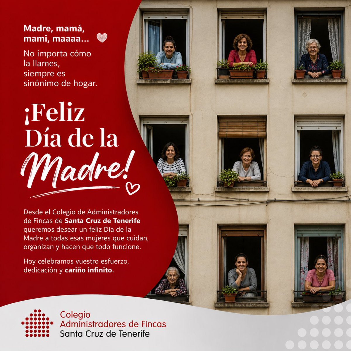 CAFTenerife's tweet photo. Madre, mamá, mami, maaaa… ❤️

Nuestro homenaje por su dedicación y amor incondicional, a las que están y a las que ya se fueron. 

¡Feliz día! 💐

#DíaDeLaMadre #gracias https://t.co/RswwXVZBRV