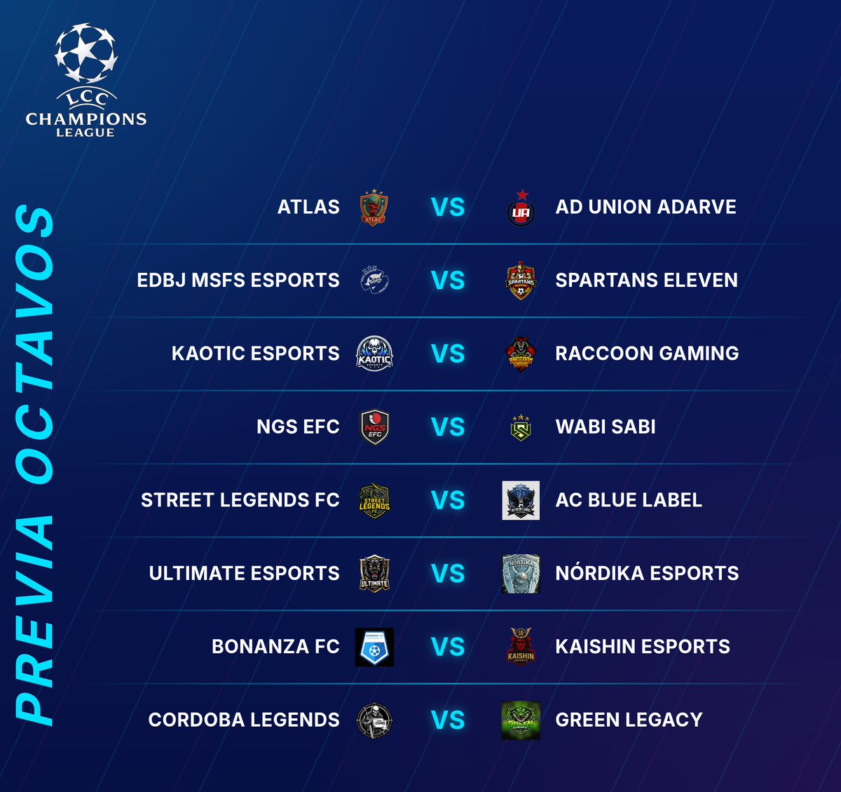 LaCasadeClubes's tweet photo. LCC CHAMPIONS LEAGUE 
Hoy se juegan la Previa de Octavos y los Octavos de Final
Al finalizar la noche conoceremos los 8 Clubes que pasarán a los Cuartos de Final https://t.co/0MqfsLlNH1