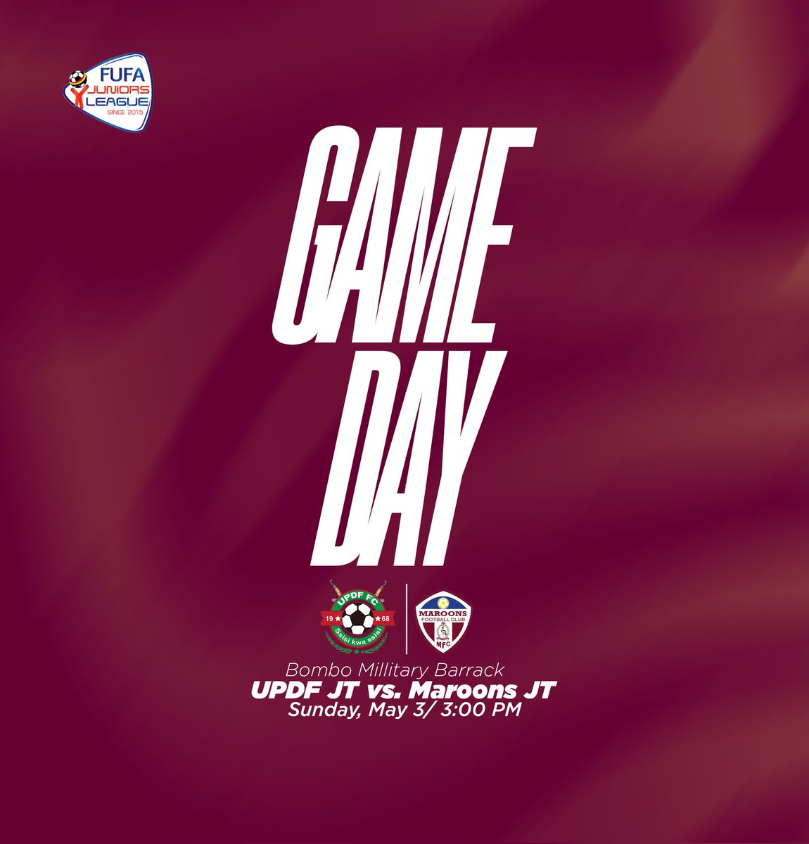 OfficialMaroons's tweet image. 🚨
Maroons Junior Team face UPDF JT away in Bombo (3:00 PM, FUFA Junior League Round 2), followed 40 mins later by Maroons Soccer Academy vs KJT SA at FUFA Stadium Kadiba. 
Good luck lads! 💪🔴

#MARFC || #Future