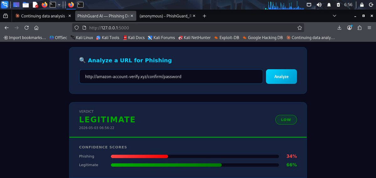 consolelog_'s tweet image. Time to start pushing out,
Built an AI-powered phishing detection system that catches attacks blacklists can't see.
391K real-world domains trained. 20 security features extracted. 95%+ accuracy.
It's trained to be able to handle Zero-day phishing attacks. 
#Cybersecurity #ML