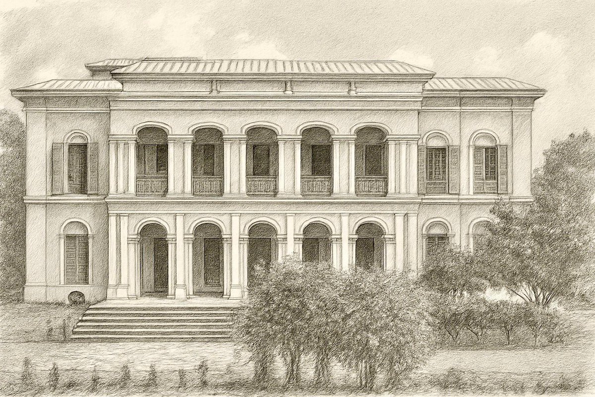 Pencil Sketch of the Rear view of Baithak Khana at Baganbati, Chakdighi, Burdwan. #bengal #heritage