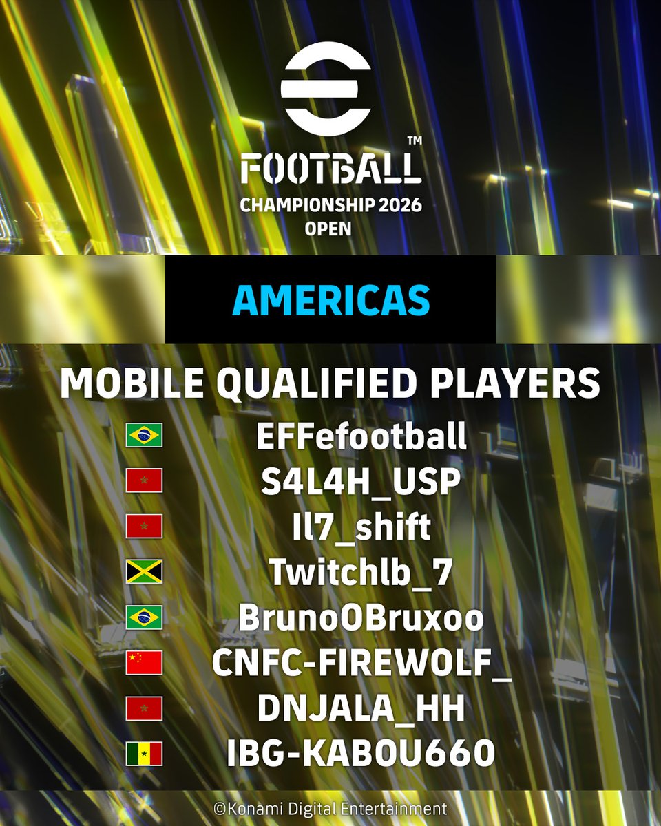 we_konami's tweet photo. 【eFootball™︎ Championship 2026 Open 2nd Qualifiers Round 3】
激戦を制し、Regional Finals進出を決めたのはこのプレイヤーたち！

だが、戦いはまだ終わらない🔥
決戦の舞台がまもなく幕を開ける！

ここで『地域最強』が決まる⚽

#eFootball #BeChampions https://t.co/mKq9qNxIJ9