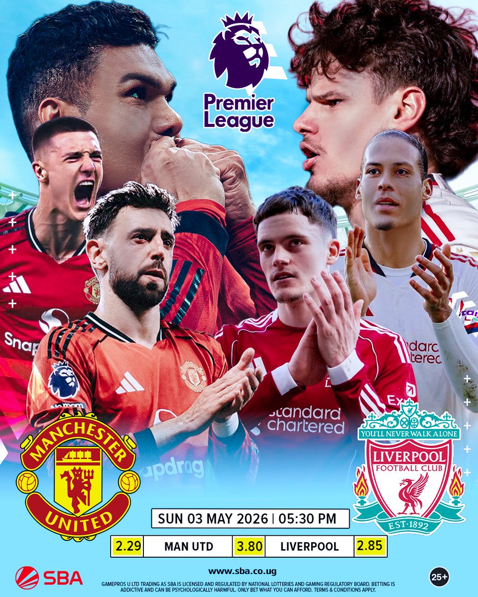 SBA_Uganda's tweet image. 🔥 PREMIER LEAGUE TODAY! 🔥
One of football’s biggest rivalries takes center stage in the Premier League! ⚽🔥

⚽ Manchester United vs Liverpool
👉 Bet responsibly &amp;amp; enjoy football!

🌐 sba.co.ug
🔞25+ T&amp;amp;Cs

#PremierLeague #ManUnited #Liverpool #BigMatch #SBA