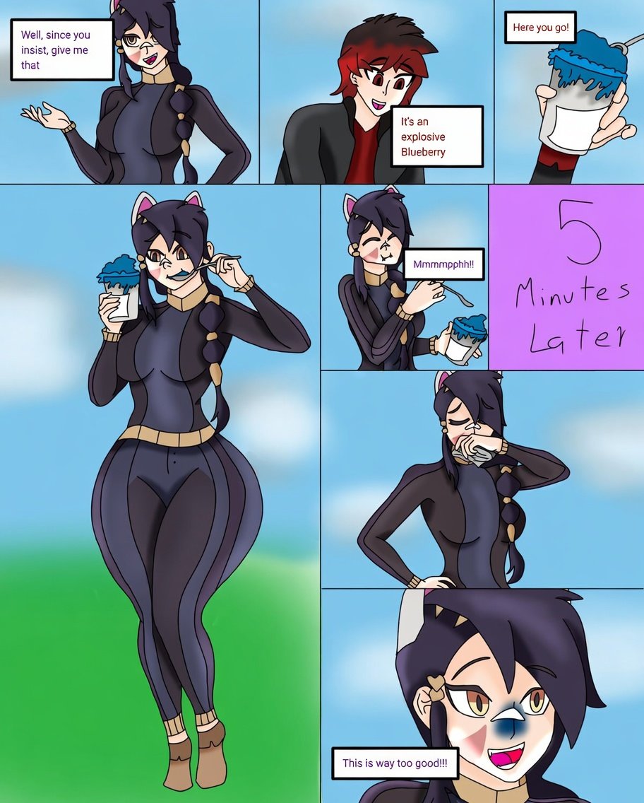 ErisaCatGirl's tweet image. Part 3 ^^ 

Blurisa enjoyed the ice cream, but... what's happening to her nose 😨?!

ESP/ENG
#blueberry #inflation