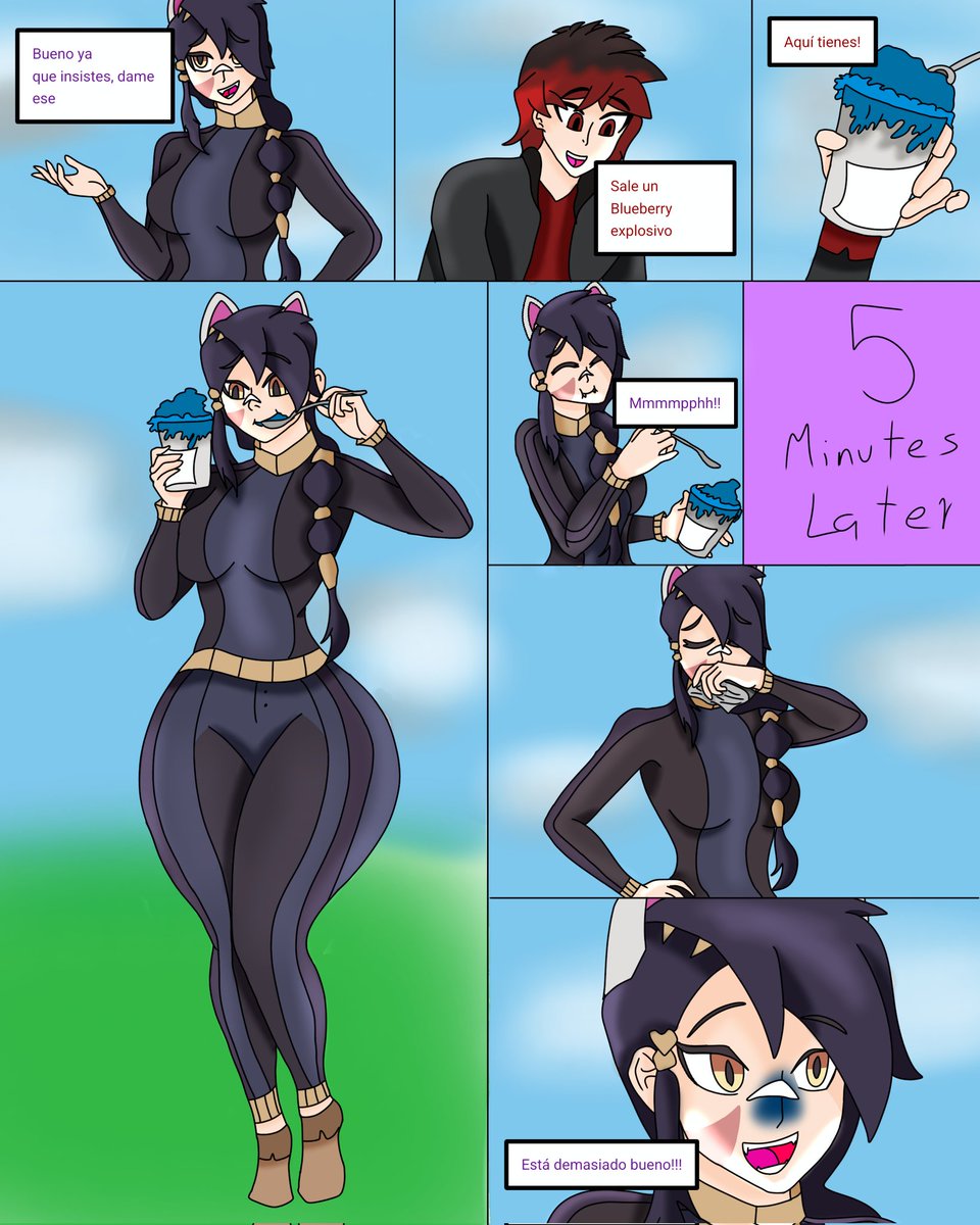 ErisaCatGirl's tweet image. Part 3 ^^ 

Blurisa enjoyed the ice cream, but... what's happening to her nose 😨?!

ESP/ENG
#blueberry #inflation